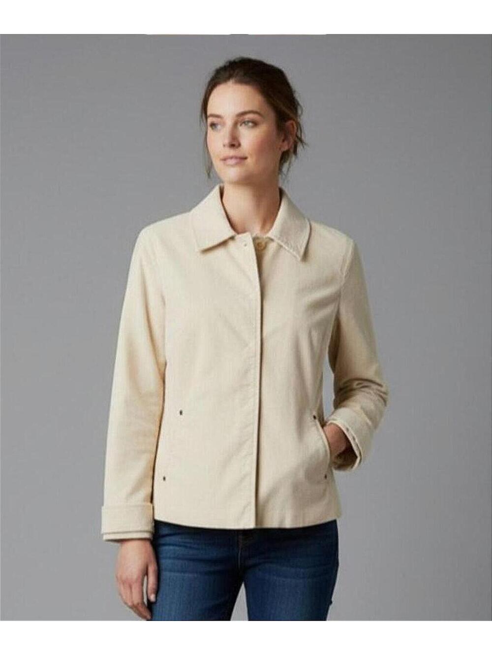Sigrid Olsen Beige Cotton Utility Jacket Size 2 Snap Front Minimalist Lined Coat